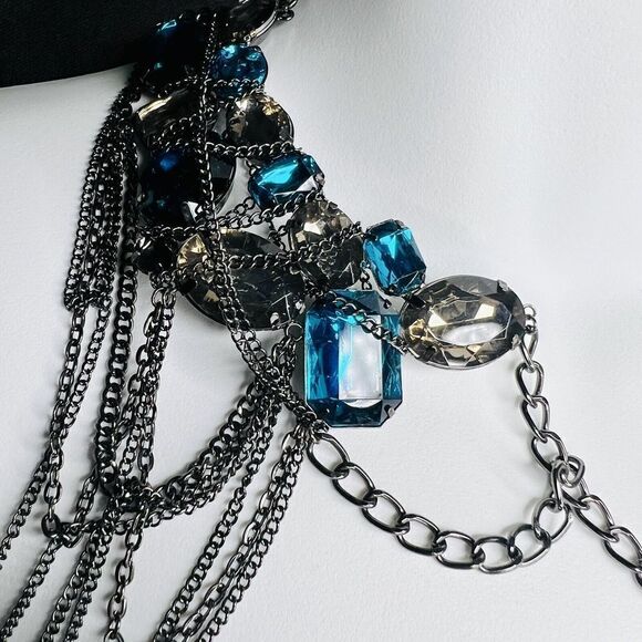 GLAMOROUS Gothic Dramatic Necklace Gun Metal Glass Acrylic Dangling Chains - Picture 9 of 13